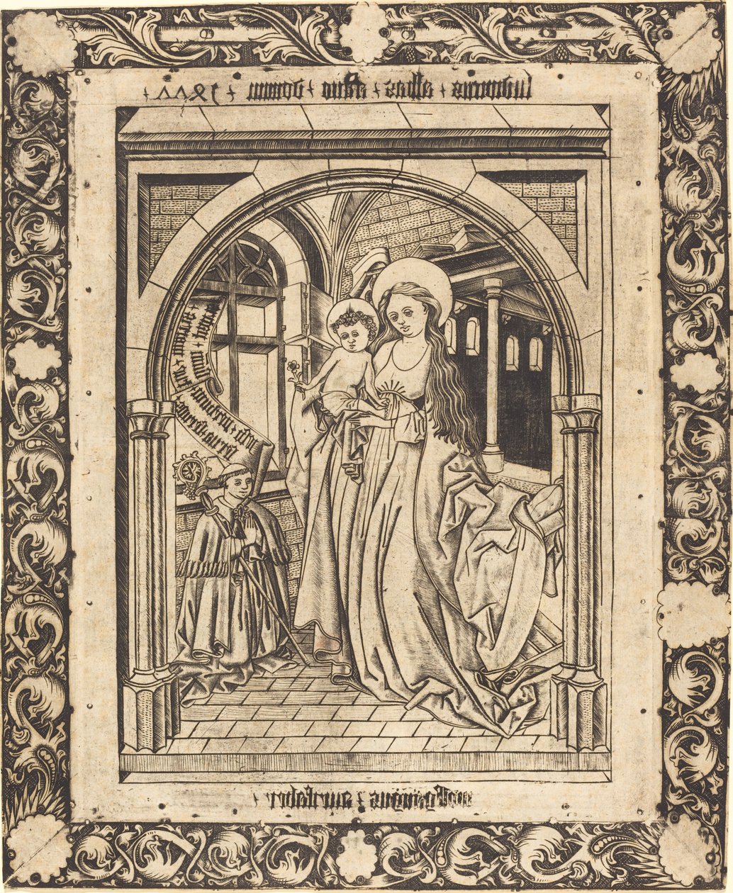 De Madonna en Kind met de Abt Ludwig von Churchwalden door Wolfgang The Goldsmith after Master E.S.
