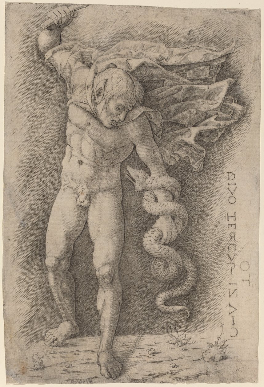 Faun die een Slang Bestrijdt door Workshop of Andrea Mantegna