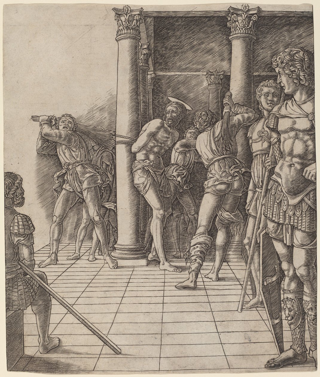 Geseling van Christus, met de Vloer door Workshop of Andrea Mantegna