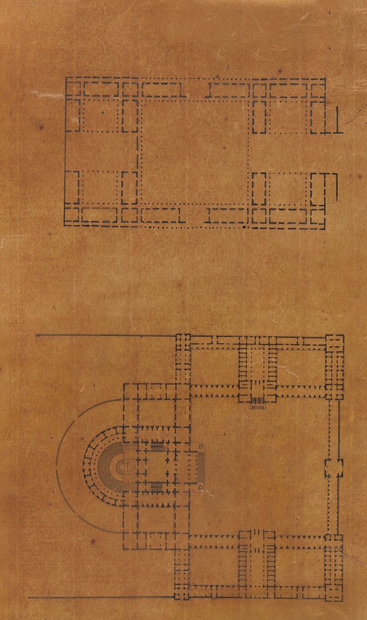 Pagina uit een plakboek met tekeningen en verschillende prenten van architectuur door Workshop of Charles Percier, Workshop of Pierre