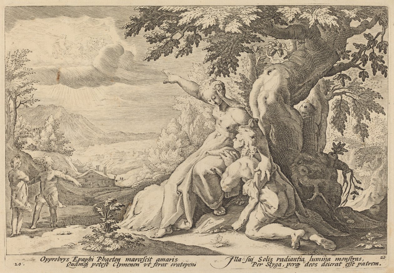 Clymene die Phaeton aanspoort om Helios te vinden door Workshop of Hendrick Goltzius, after Hendrick Goltzius