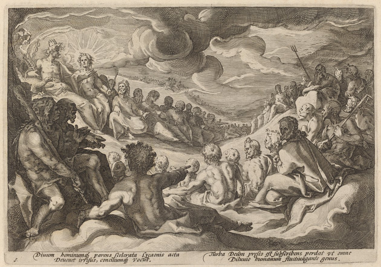 Jupiter Overlegt met de Goden over de Vernietiging van het Universum door Workshop of Hendrick Goltzius, after Hendrick Goltzius