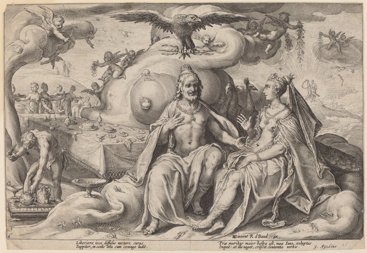 Het geschil tussen Jupiter en Juno door Workshop of Hendrick Goltzius, after Hendrick Goltzius