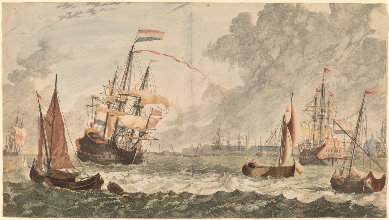 De Rivier IJ bij Amsterdam door Workshop of Johann Teyler after Jan van Call