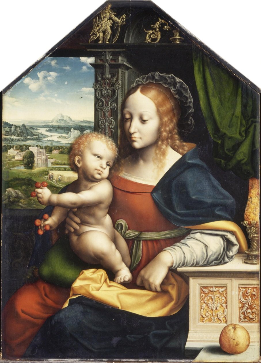 Dutch: De Madonna met de kersen Madonna of the Cherries door Workshop of Joos van Cleve