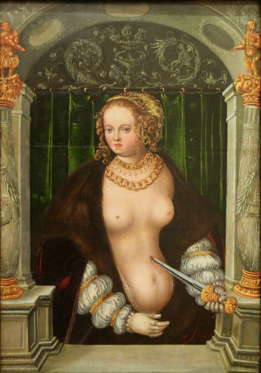 Dutch: De zelfmoord van Lucretia The Suicide of Lucretia door workshop of Lucas Cranach the Elder
