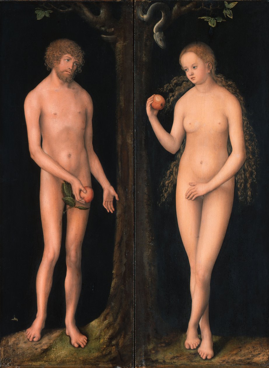 Duits: Adam und Eva Adam en Eva door workshop of Lucas Cranach the Elder
