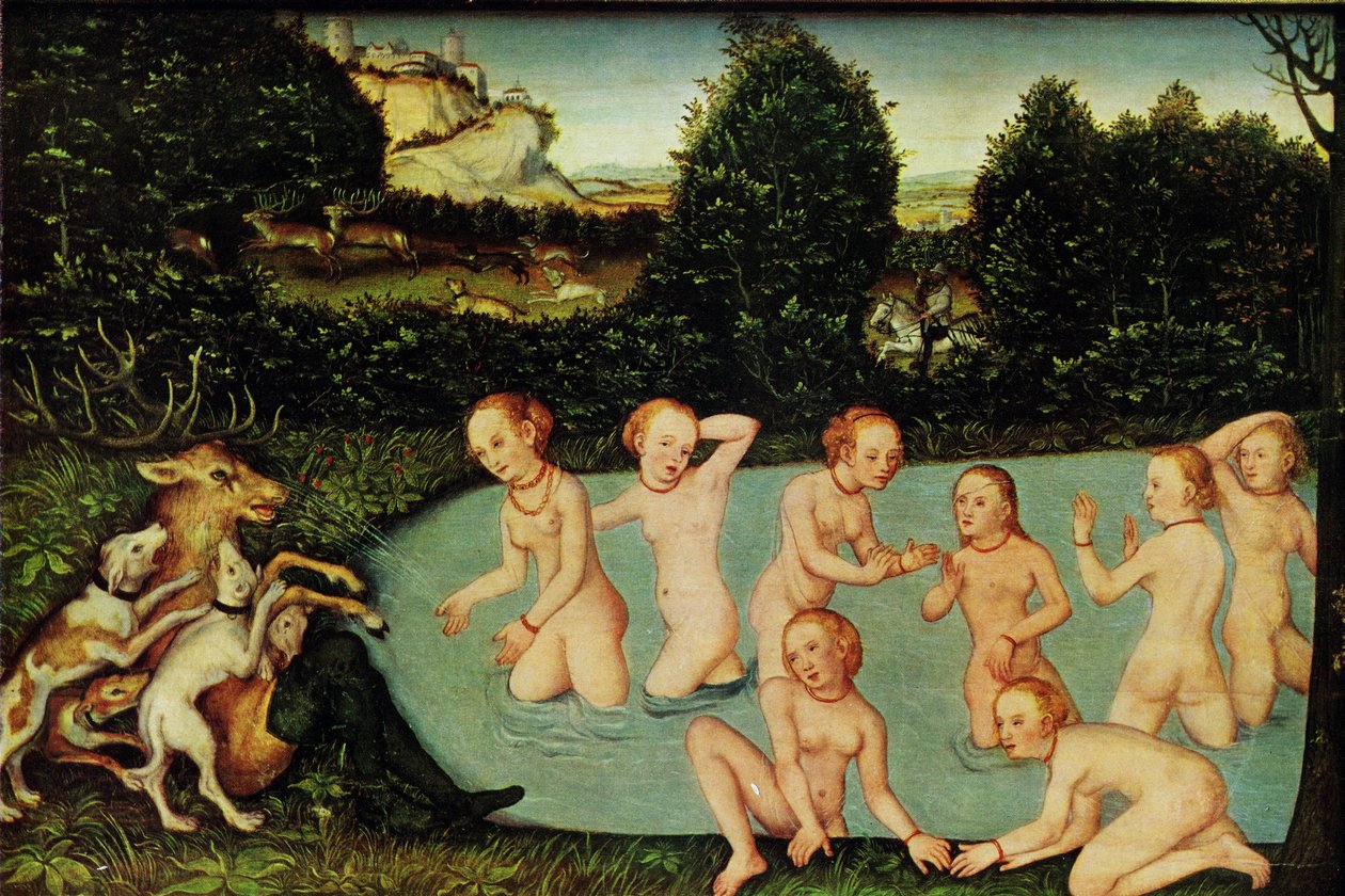 Duits: Diana und Aktäon Diana en Actaeon door workshop of Lucas Cranach the Elder