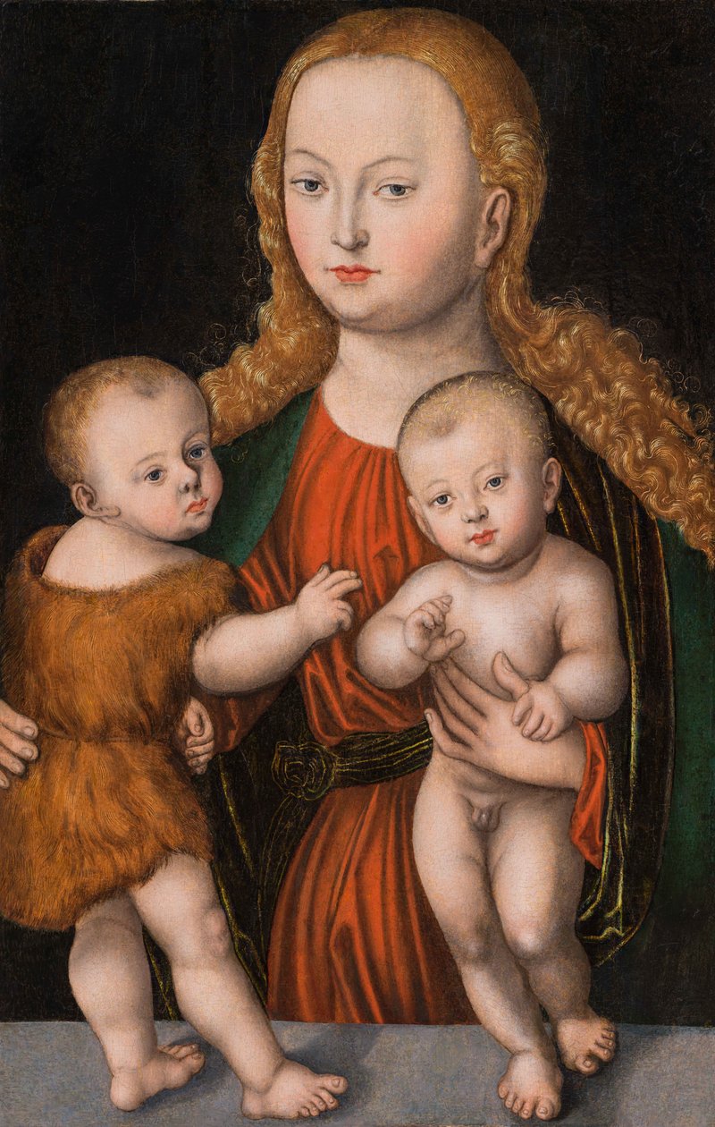 Duits: Madonna mit Kind und Johannesknaben De Maagd en het Kind met het Kind Sint Jan door workshop of Lucas Cranach the Elder
