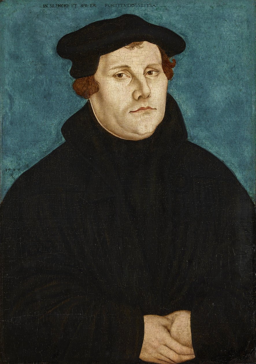 Maarten Luther, borstbeeld lang, naar rechts kijkend door workshop of Lucas Cranach the Elder