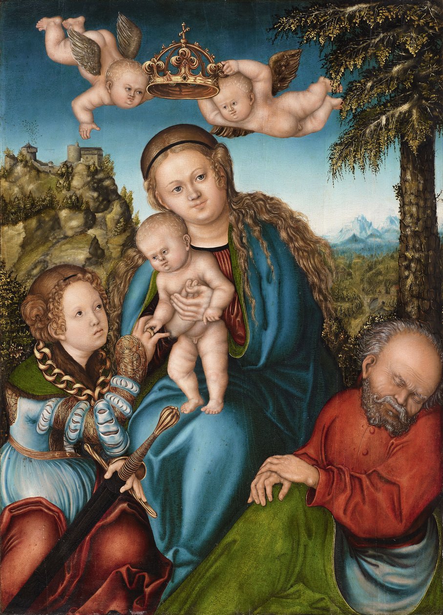 Het mystieke huwelijk van de heilige Catharina door workshop of Lucas Cranach the Elder