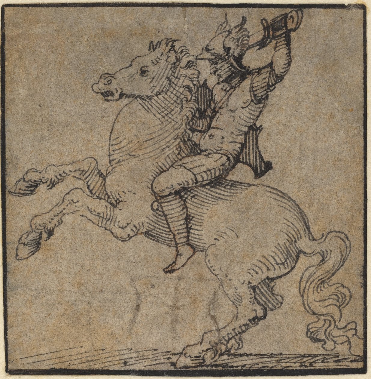 Krijger in Renaissance Harnas op een Steigerend Paard door Workshop of Peter Vischer the Younger