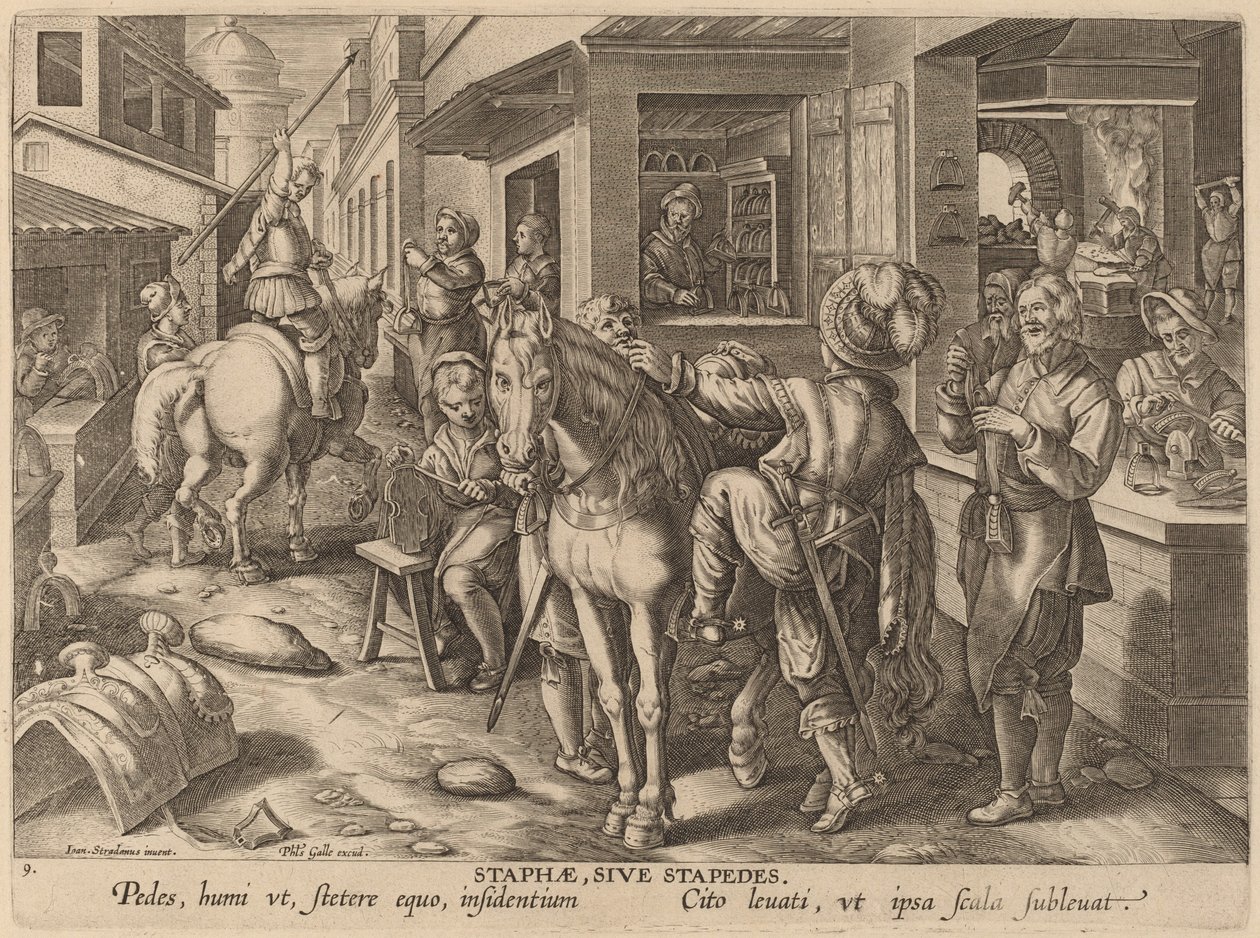Staphae, Sive Stapedes (Stijgbeugels, of Voetsteunen) door Workshop of Philip Galle after Jan van der Straet