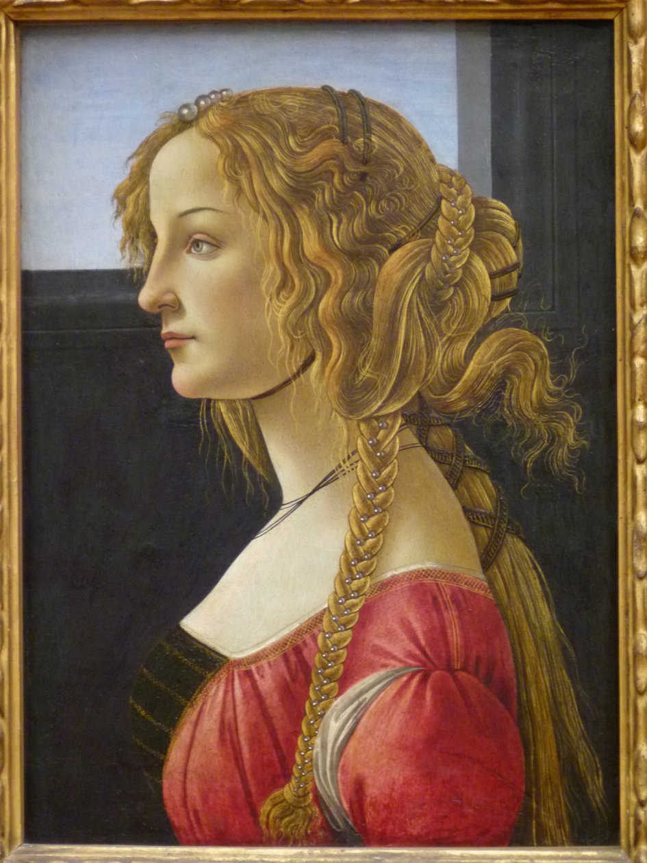 Duits: Profilbildnis einer jungen Frau Profielportret van een jonge vrouw, waarschijnlijk Simonetta door Workshop of Sandro Botticelli