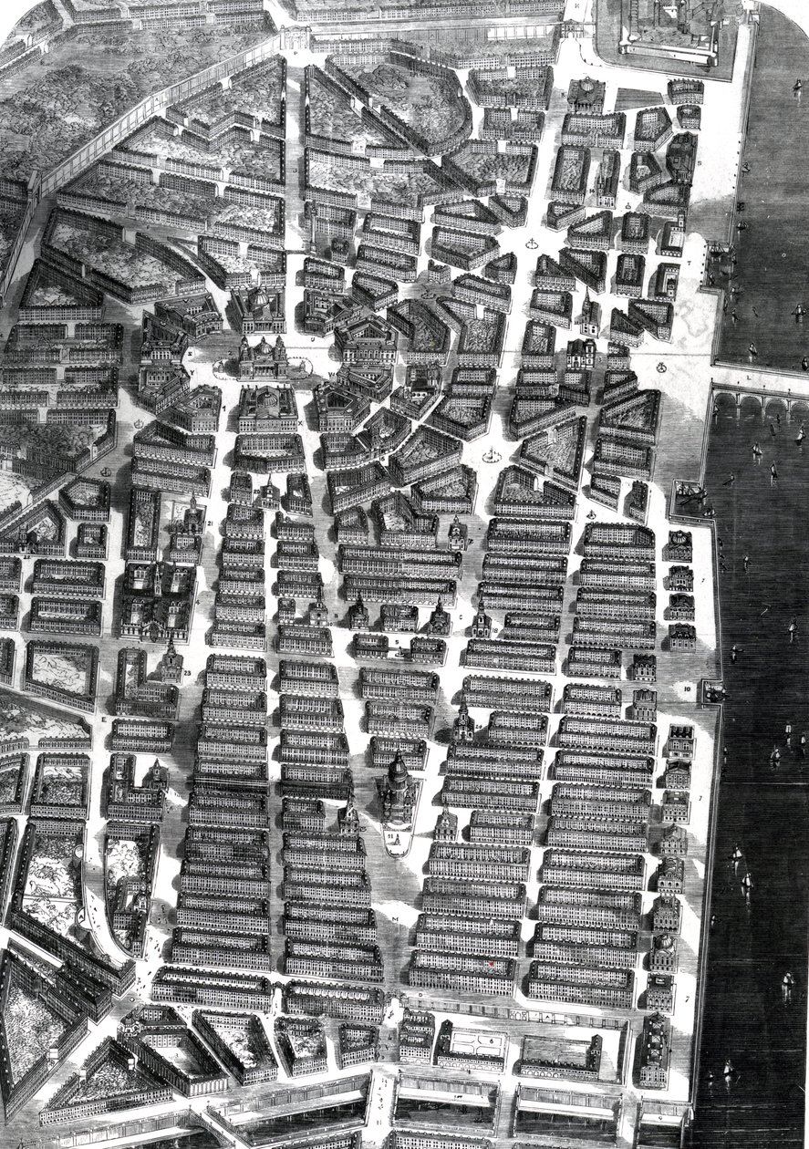 Een visie op de stad Londen, gebouwd volgens het plan van Sir Christopher Wren, getekend onder leiding van Mr Godwin, gepubliceerd in 
