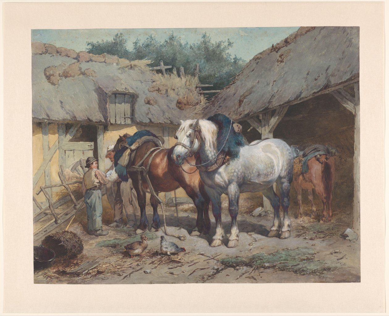 Paarden bij een stal door Wouter  Verschuur