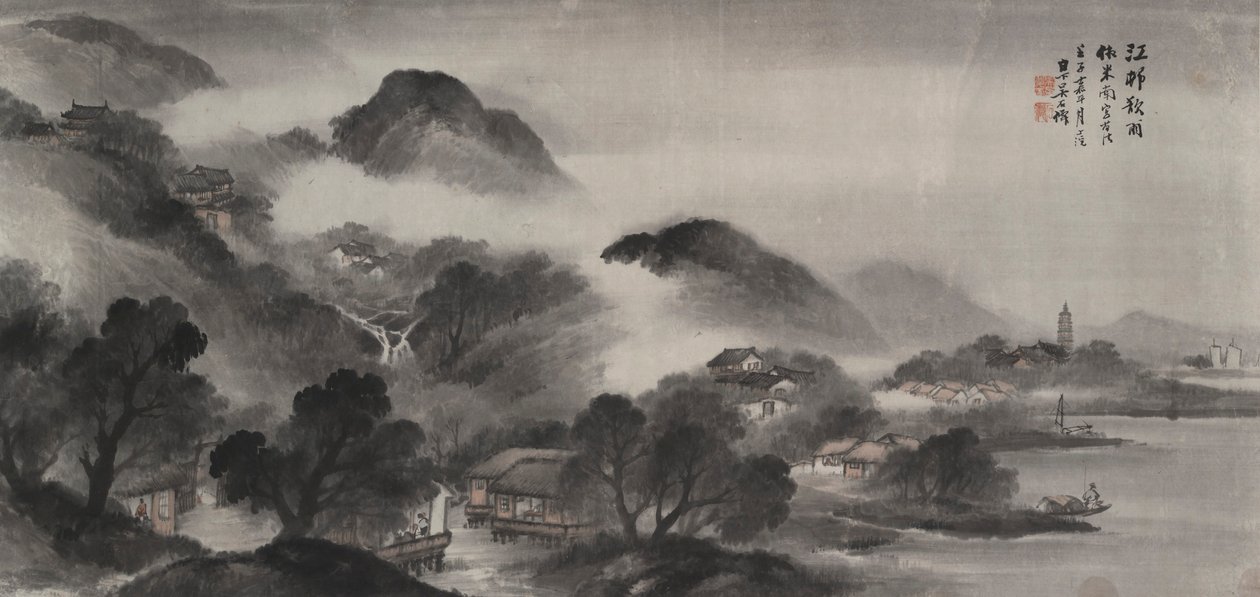 Een dorp aan de rivier voor de regen door Wu Shixian