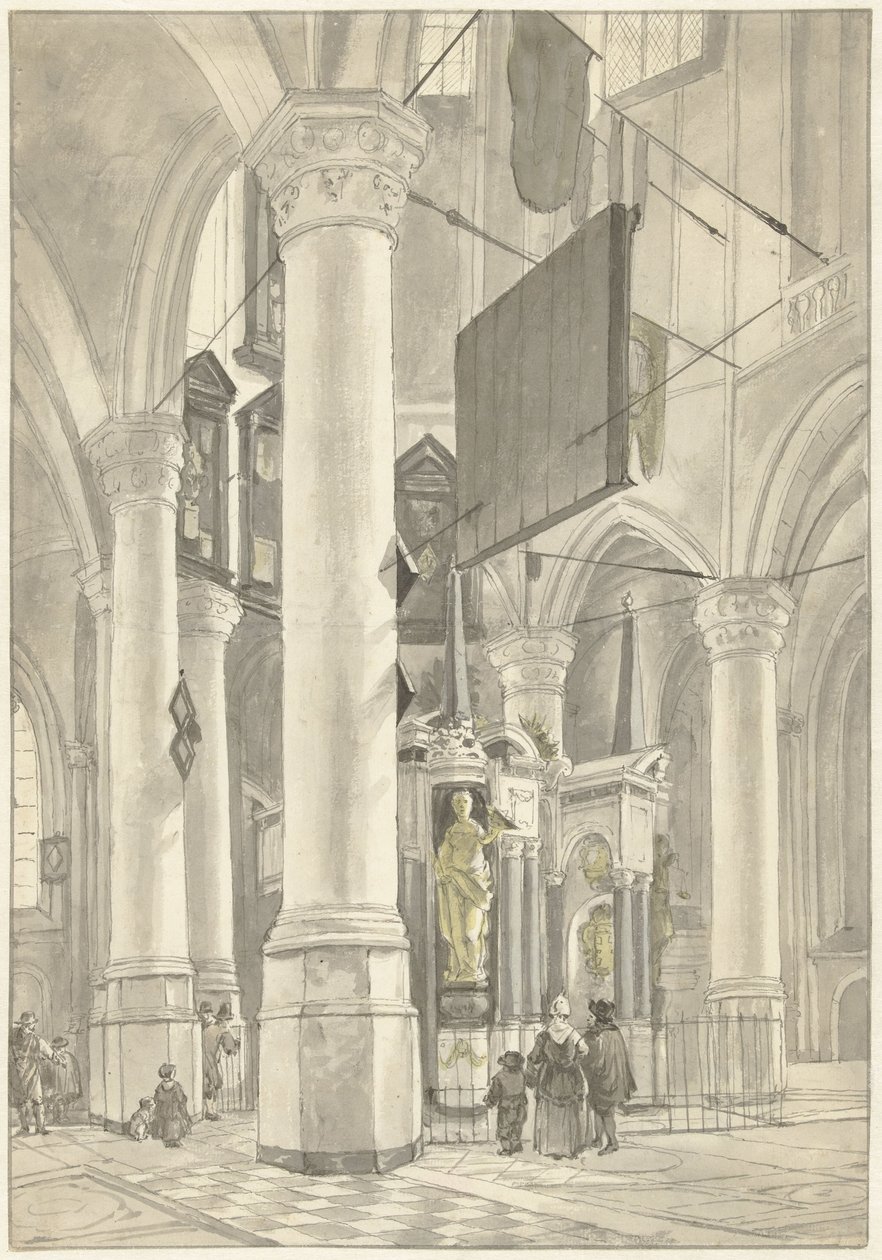 Gezicht in de Nieuwe kerk te Delft, met het grafmonument van Willem van Oranje door Wybrand Hendriks