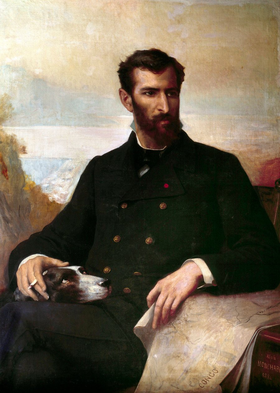 Portret van Pierre Savorgnan de Brazza (1852-1905), Franse ontdekkingsreiziger in Equatoriaal Afrika door Xavier Alphonse Monchablon