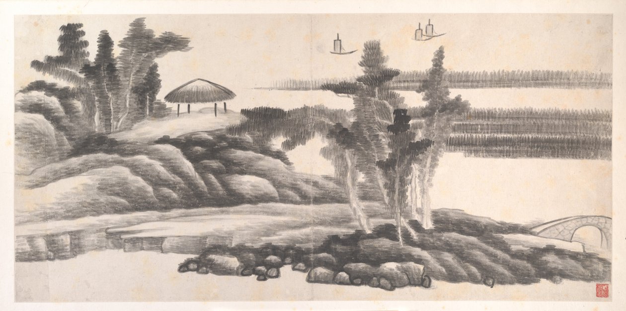 Landschappen van de Twaalf Maanden, ca. 1685 (album van twaalf schilderijbladen; inkt op papier) door Xian Gong
