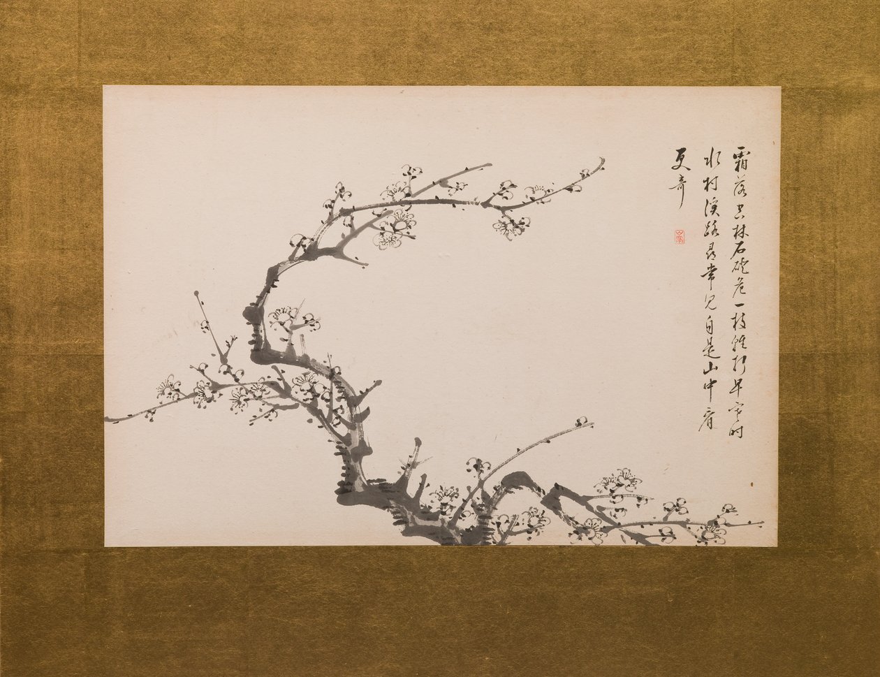Prunusbloesems, kamerscherm, paneel 3 van 4, Edo-periode 1844 (inkt op papier) (zie ook 752778-82) door Yamamoto Baiitsu