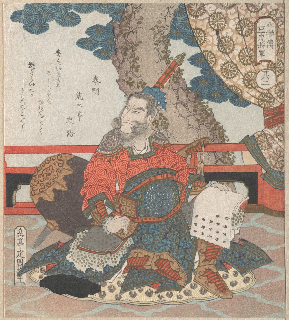 Chinese generaal „Tijger” uit het verhaal „Suikoden” door Yashima Gakutei