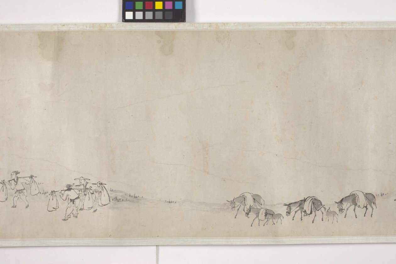 Honderd ezels die graan vervoeren, handrol, c.1700 door Ye Yin