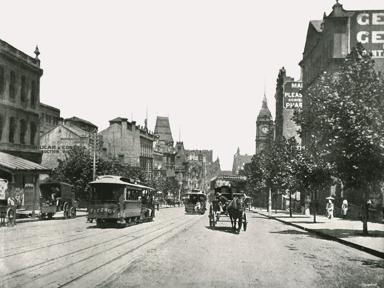 Collins Street, kijkend naar het westen vanaf Russell Street, Melbourne, Australië, 1895 door York and Son