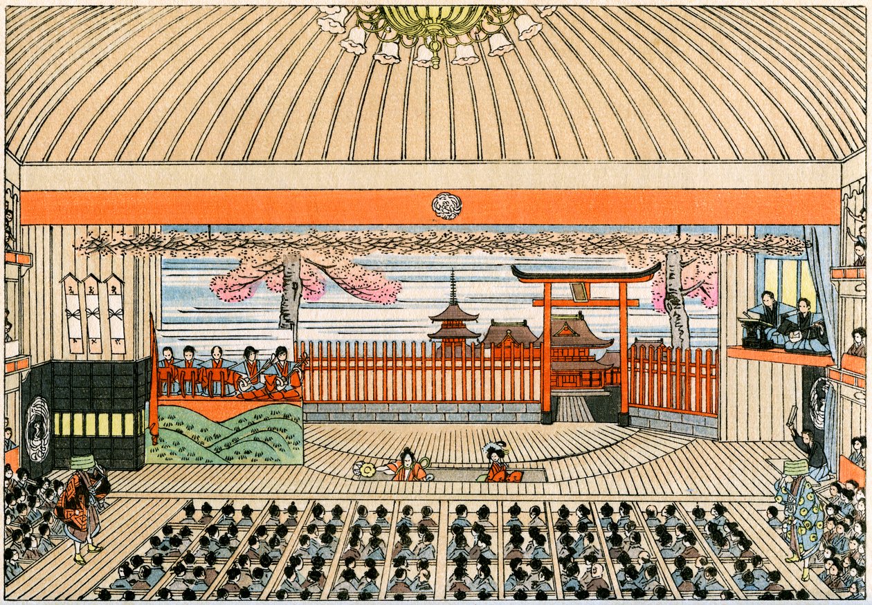 Traditioneel Japans theater: het podium van Kaboukiza, het belangrijkste theater van Tokio, met zijn draaiend platform door Yoshimune Arai