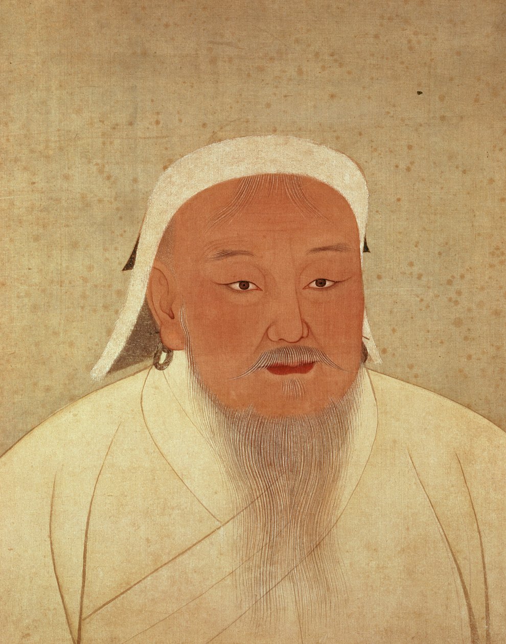 Portret van Dzjengis Khan (ca. 1162-1227), Mongoolse Khan, stichter van de Keizerlijke Dynastie, de Yuan, die China het centrum van het grote Mongoolse Rijk maakte (1260-1368) door Yuan Dynasty Chinese School