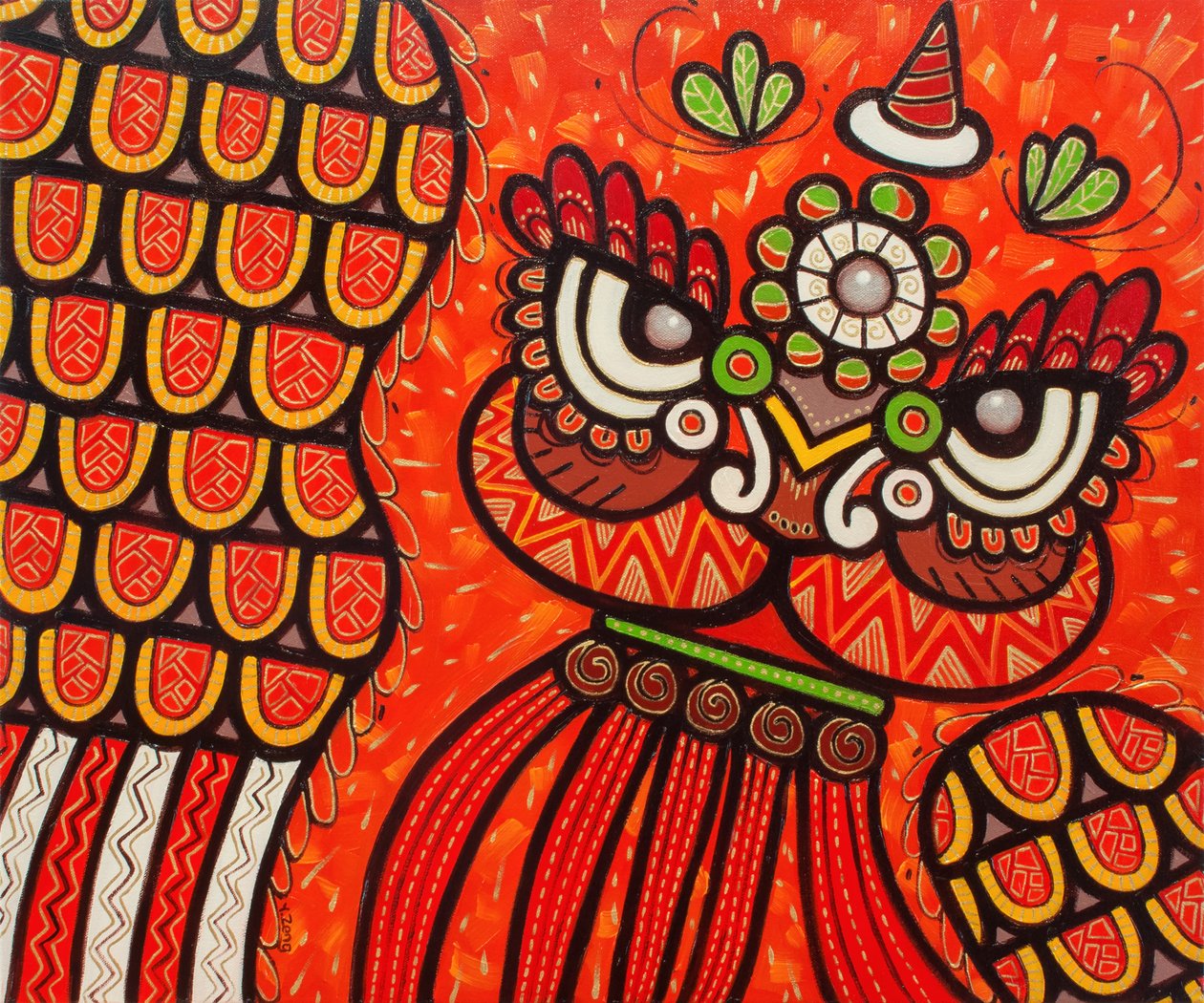 Leeuwendans rood, 2022 (olieverf op doek) door Yue Zeng