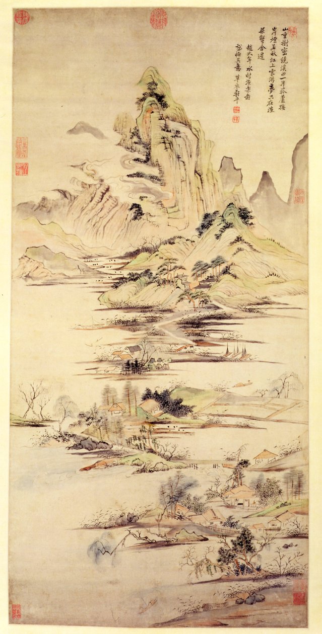 Het Genot van de Visser in het Waterrijk Dorp door Shouping Yun
