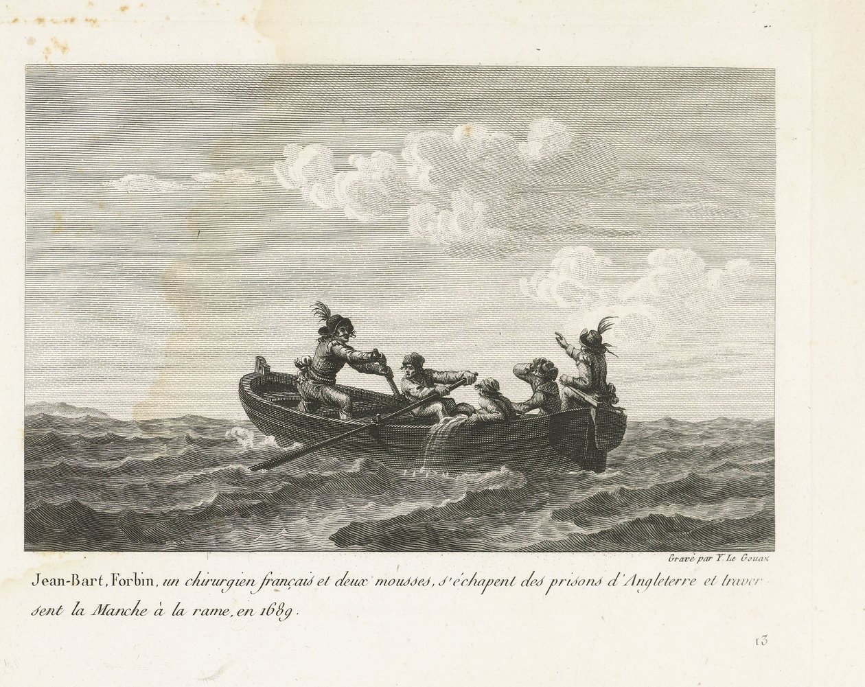 Jan Bart ontsnapt uit een Engelse gevangenis en steekt per roeiboot het Kanaal over, 1689 door Yves Marie Le Gouaz