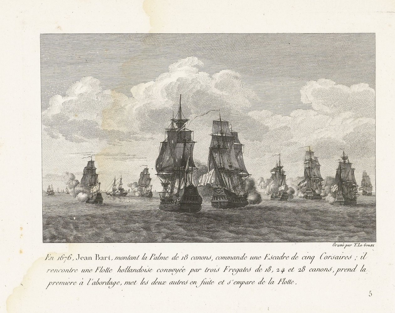 Jan Bart valt met zijn eskader een Hollandse vloot aan, 1676 door Yves Marie Le Gouaz