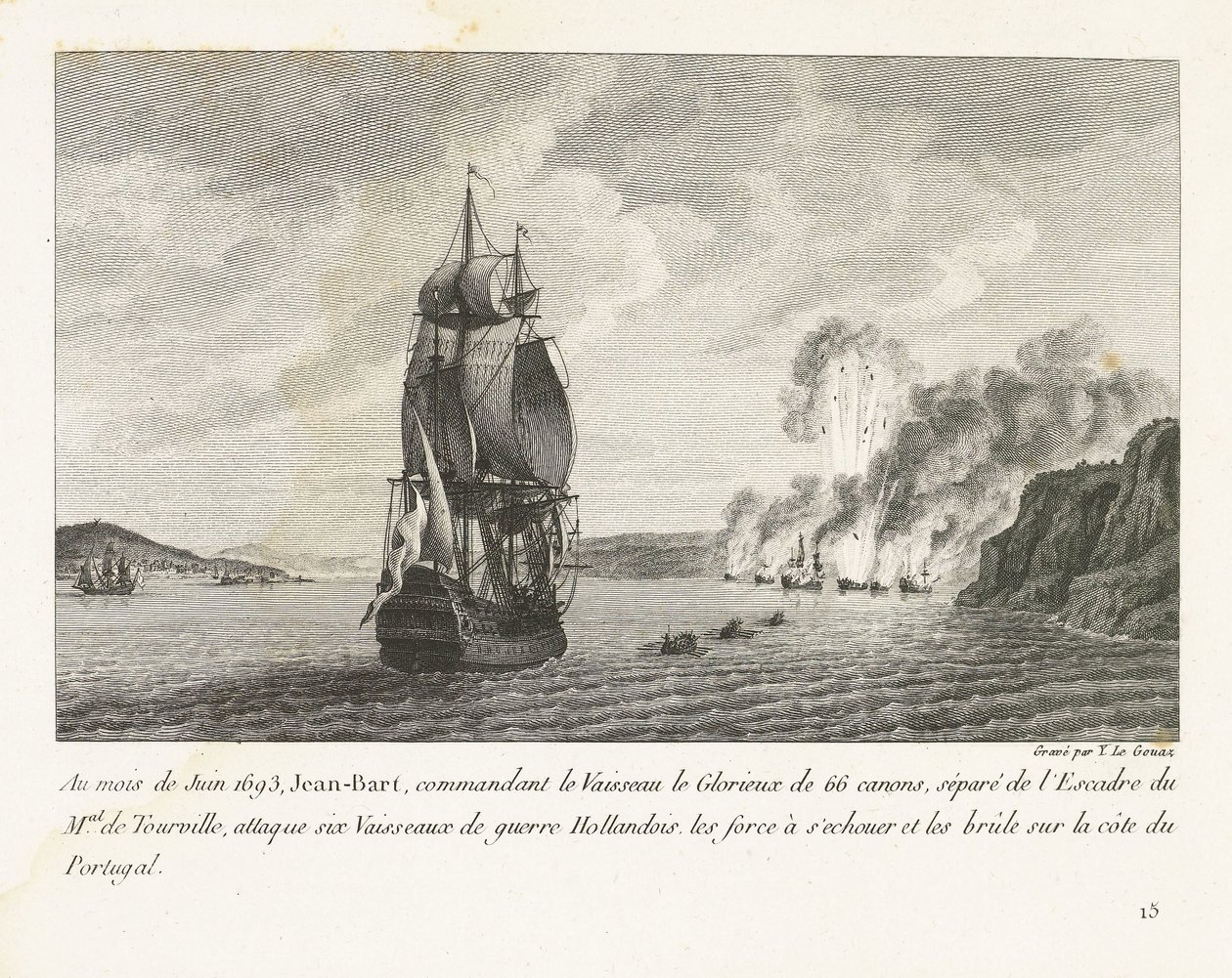 Jan Bart valt zes Hollandse schepen aan voor de kust van Portugal, 1693 door Yves Marie Le Gouaz
