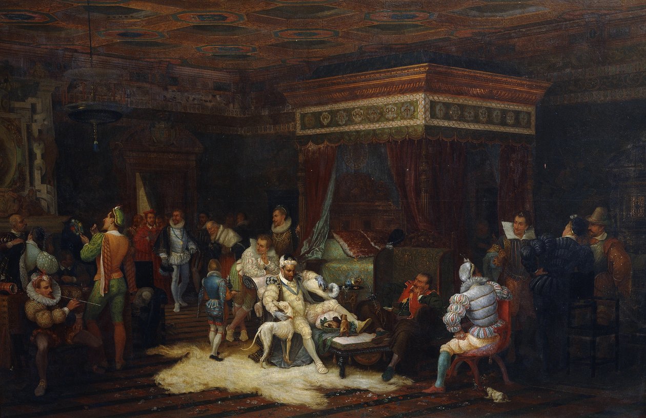 De aankomst van de hertog van Guise in de kamer van koning Hendrik III in Fontainebleau, 1861 door Yves Theophile Rene Grenier de Saint