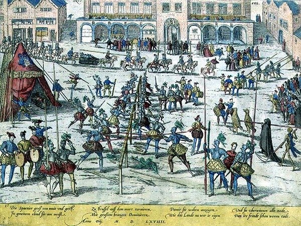 Toernooi gehouden in Brussel door de Spanjaarden om het moreel van de soldaten te verhogen en te benadrukken dat Nederland nu van hen was door Zacharias (school of) Dolendo