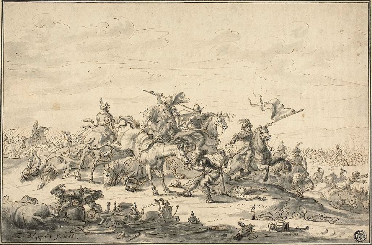 Slagscène met ruiters door Zacharias Blyhooft