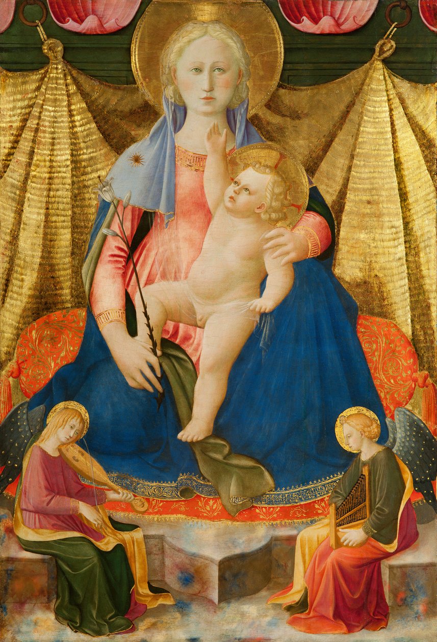 De Madonna van nederigheid met twee muzikale engelen door Zanobi di Benedetto Strozzi