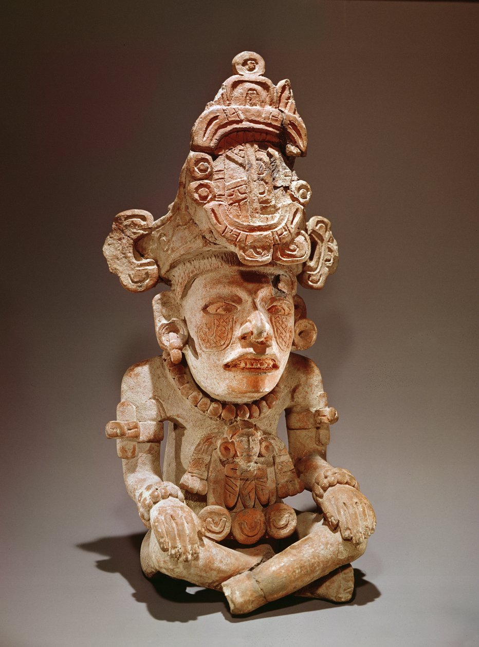 Urn die een zittende godheid voorstelt, Monte Alban, Oaxaca, Periode III (aardewerk) door Zapotec