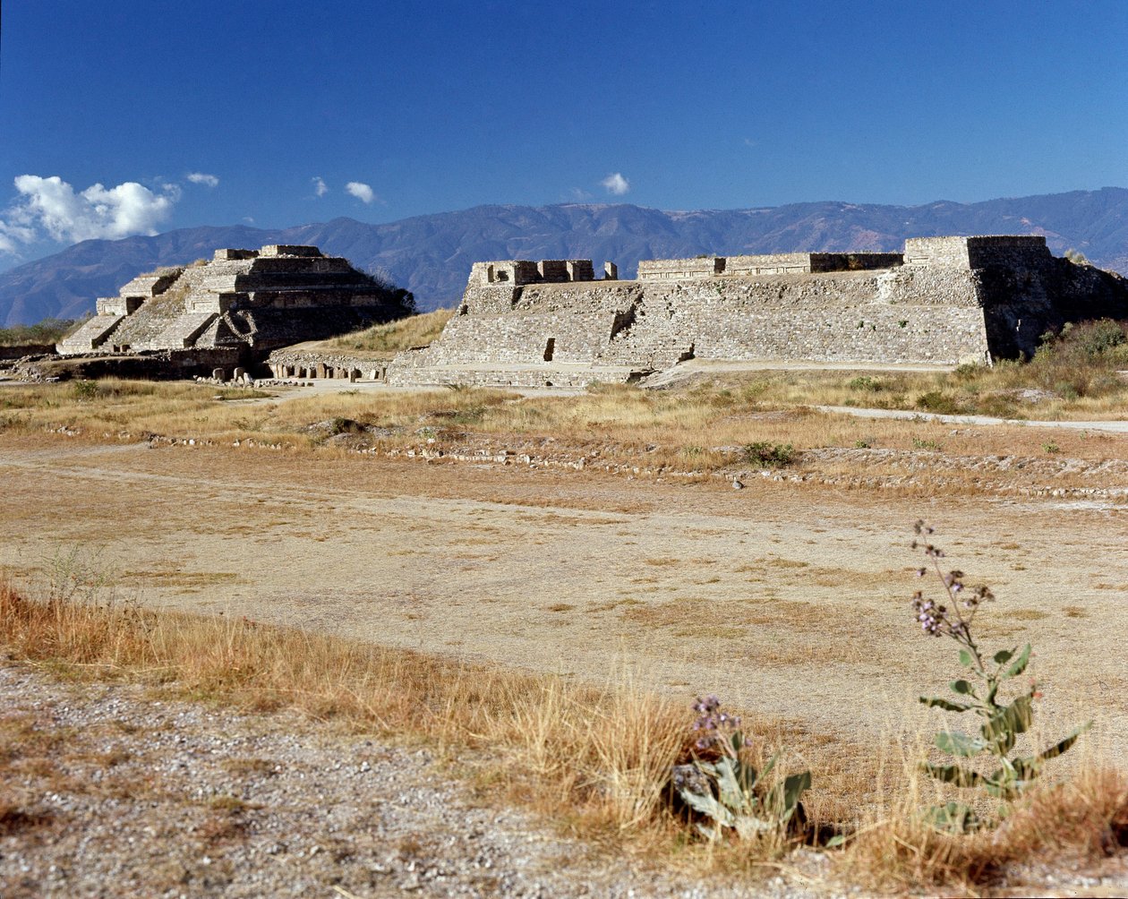 Zicht op het noordelijk platform (500 v.Chr.-850 n.Chr.) door Zapotec Zapotec