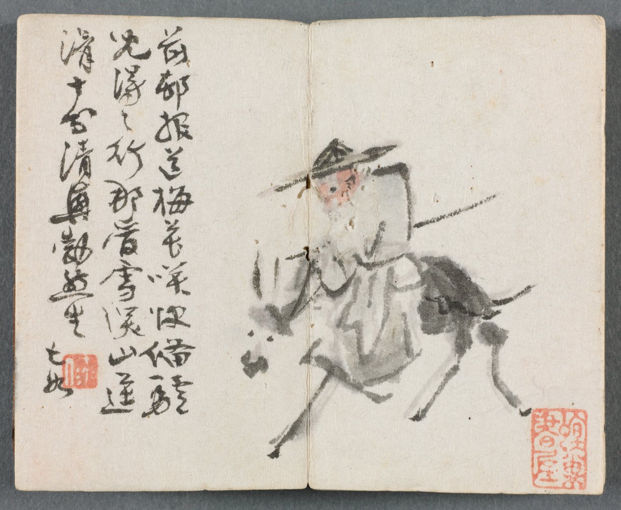 Miniatuuralbum met Figuren en Landschap Oude Man op Ezel, 1822 door Zeng Yangdong