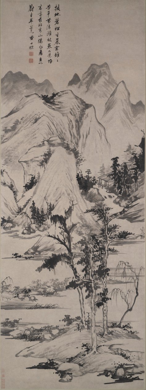 Landschap in de stijl van Ni Zan (1301-1374) door Zha Shibiao