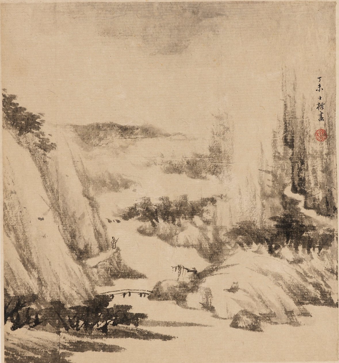 Rivierlandschap, 1667 door Zha Shibiao