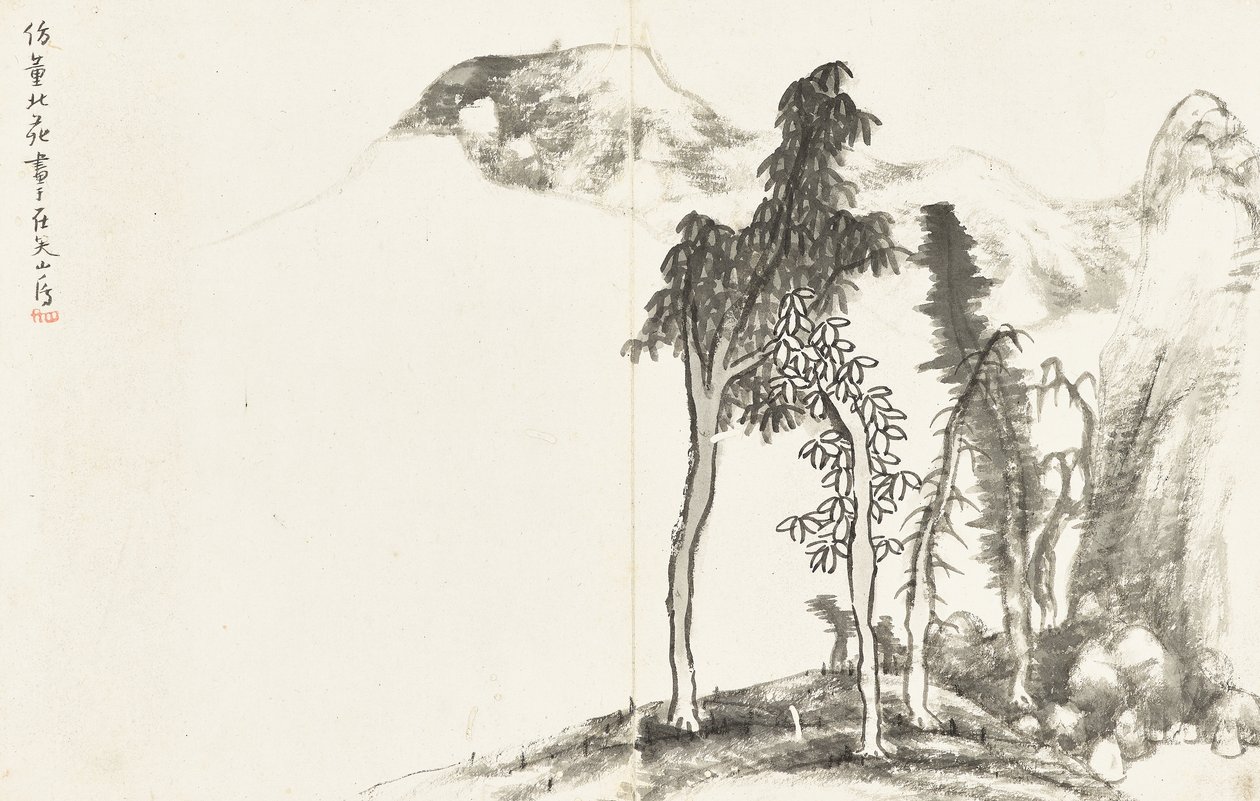 Landschappen en bloemen, album van zes bladen door Zhu da Bada Shanren