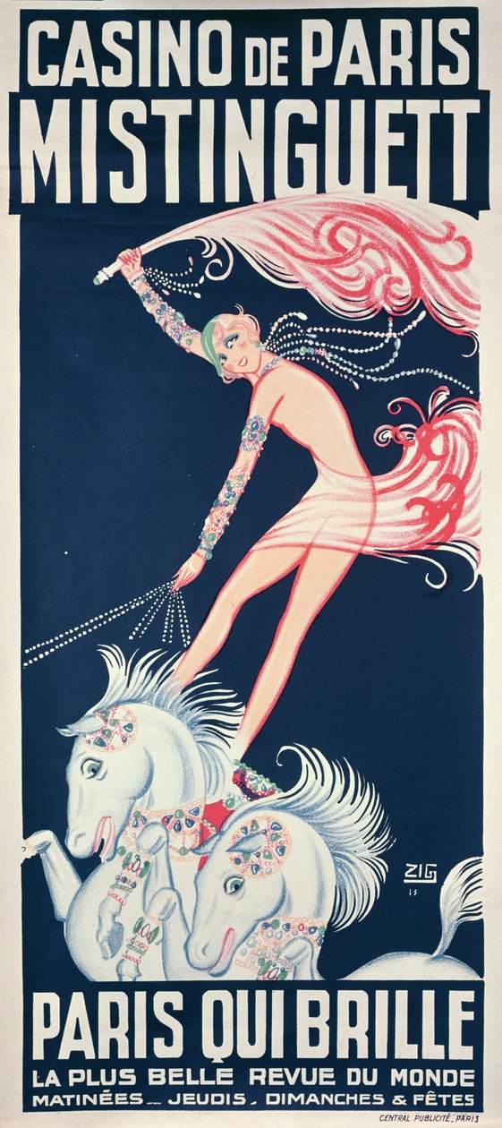Poster die Mistinguett adverteert in het Casino de Paris door Zig