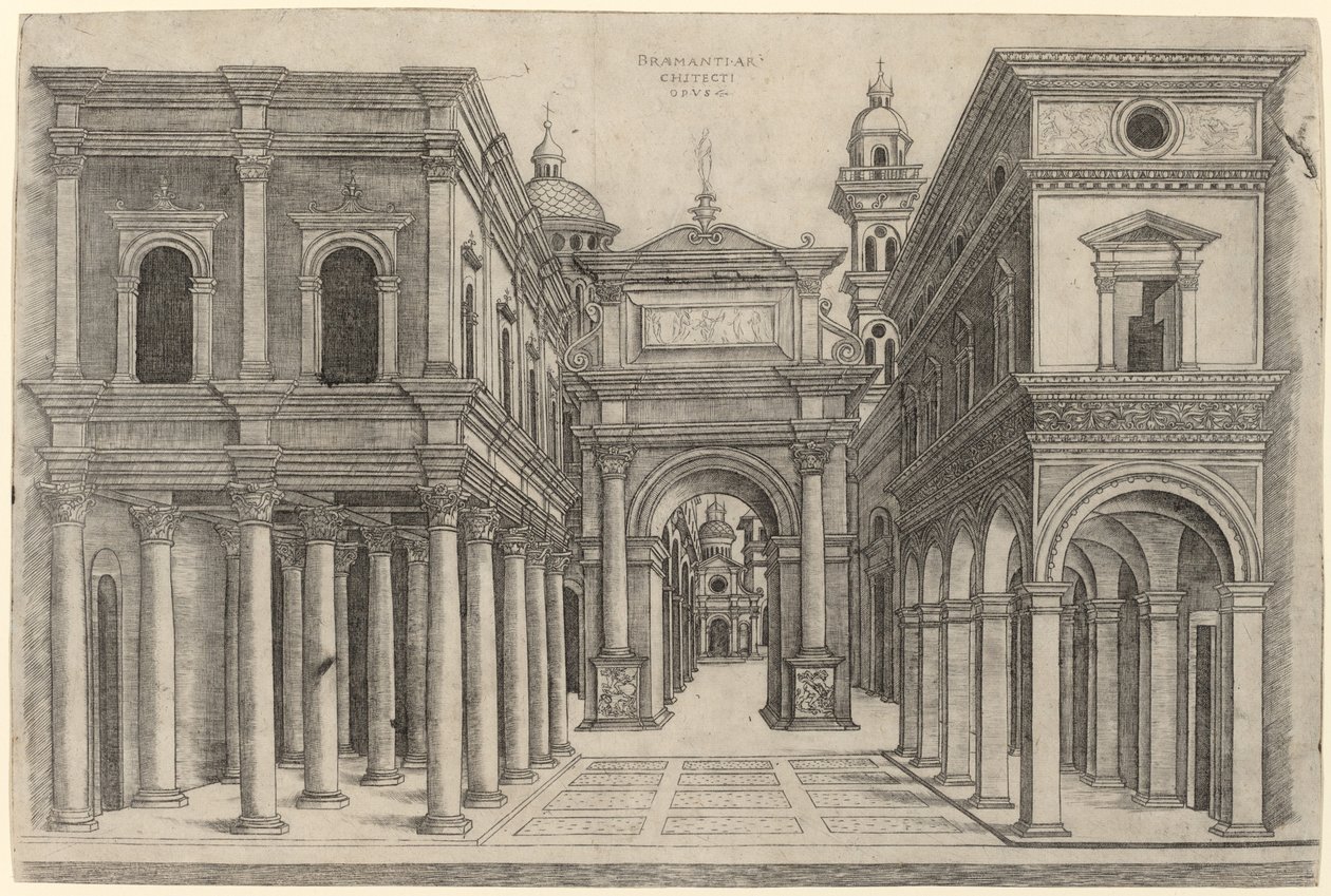 Een Straat met Verschillende Gebouwen, Colonnades en een Boog door Zoan Andrea