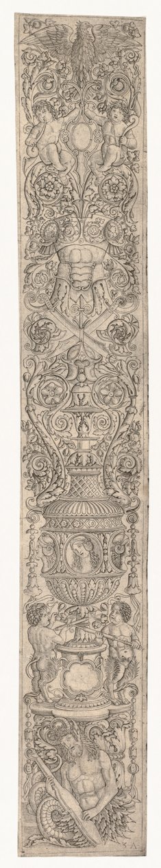 Ornamentpaneel: Triton en Twee Jonge Saters door Zoan Andrea