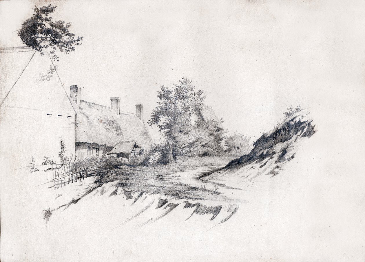 Een boerderij met rieten dak in centraal Frankrijk. ca 1850 door . .