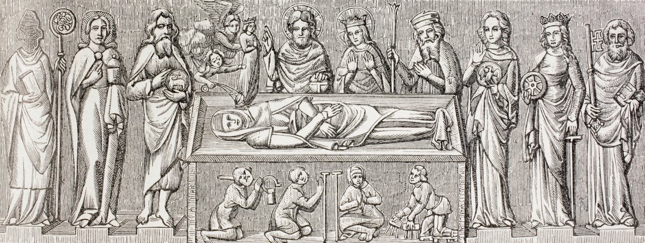 Na het bas-reliëf op het graf van prinses Elisabeth van Hongarije, een katholieke heilige, uit 